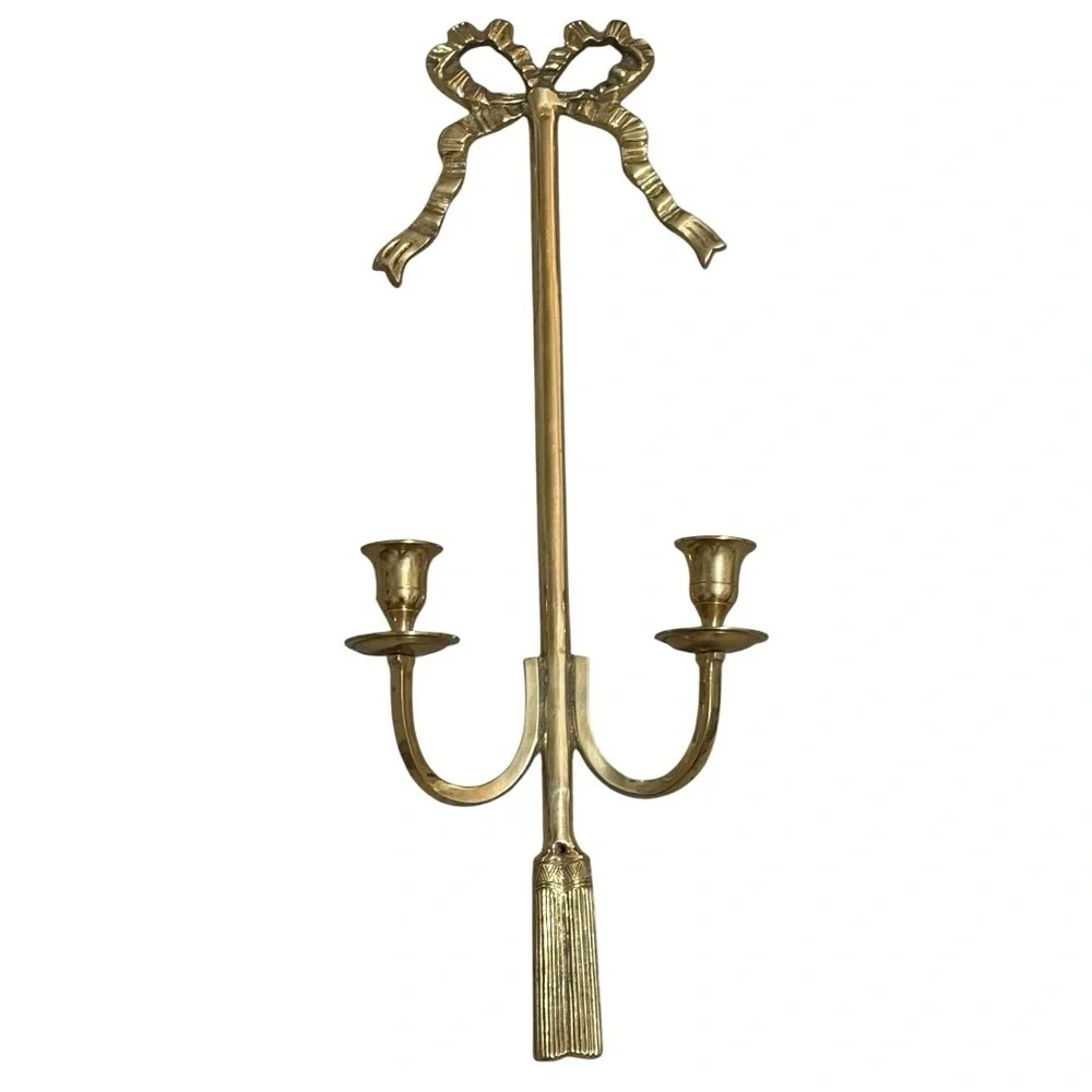 BRASS Bow Wall Sconce Candle Holder Cottagecore Wall Art